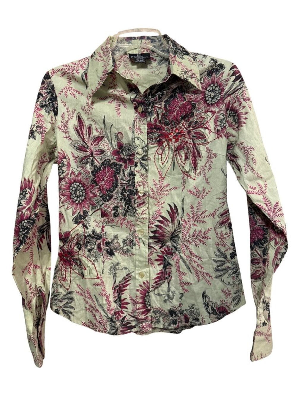 Angie Long Sleeved Button Down Blouse Floral Sz Medium